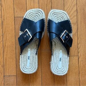 Zara Black Jute Cross-Strap Wedge Platform Sandals